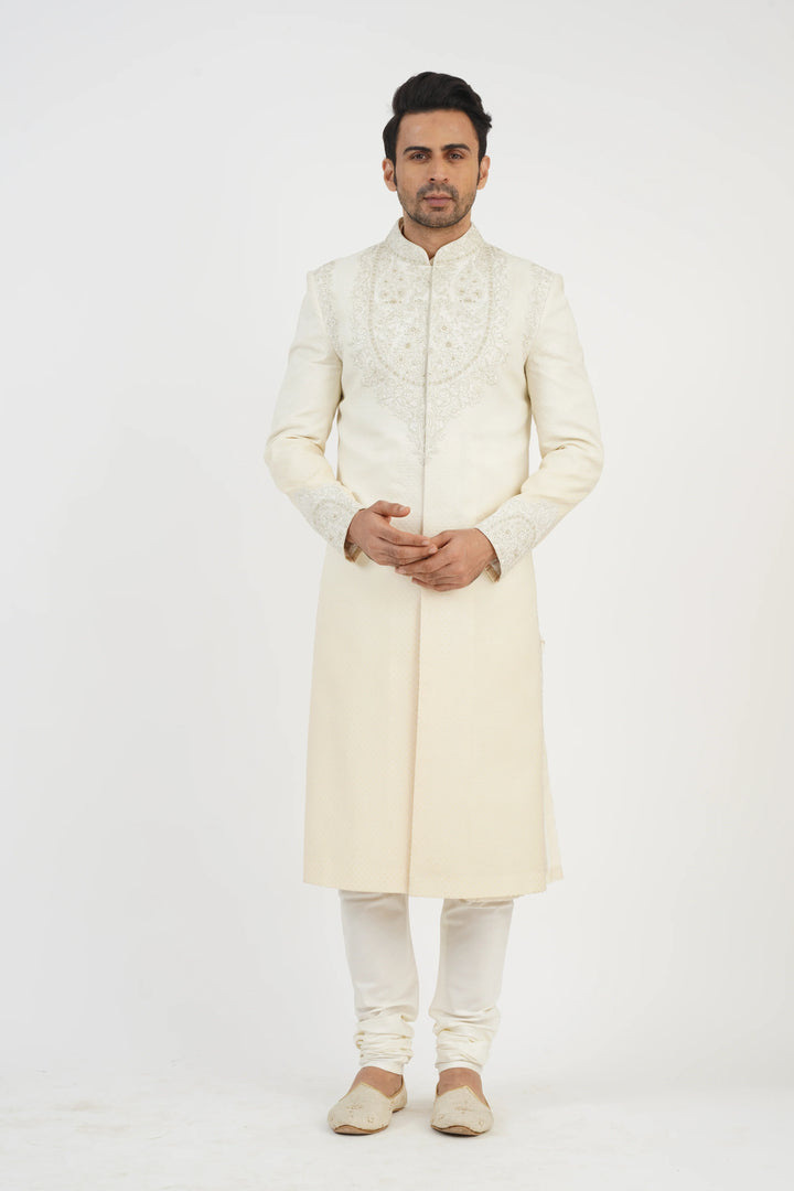 Ivory Shaded Sherwani Set with Yoke Detailing