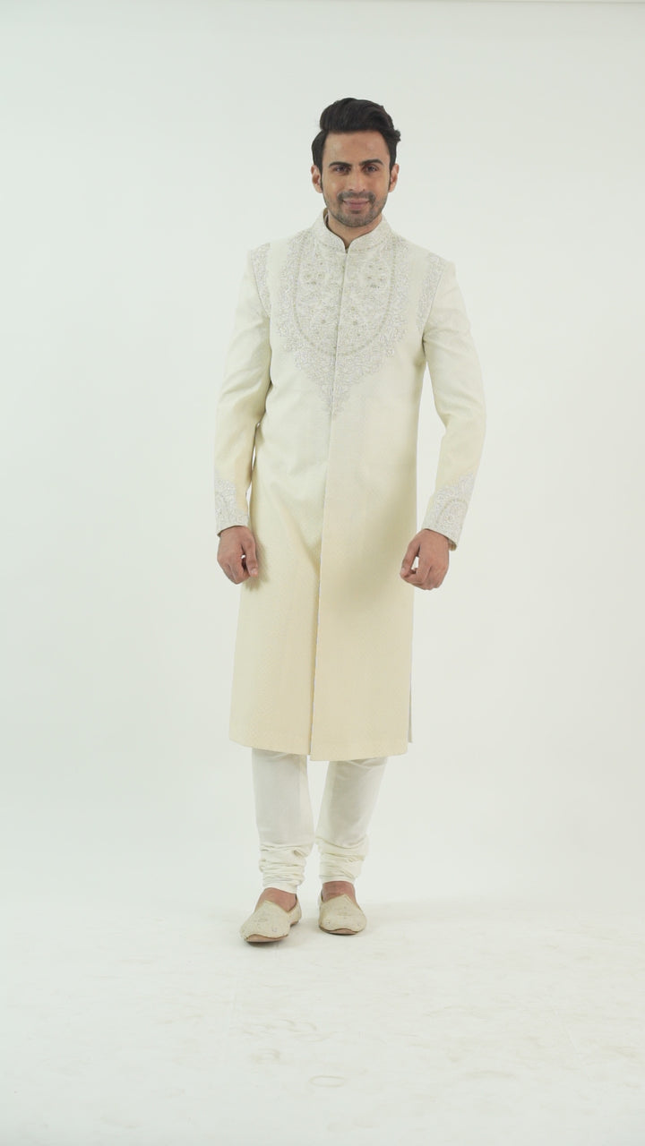 Ivory Shaded Sherwani Set with Yoke Detailing