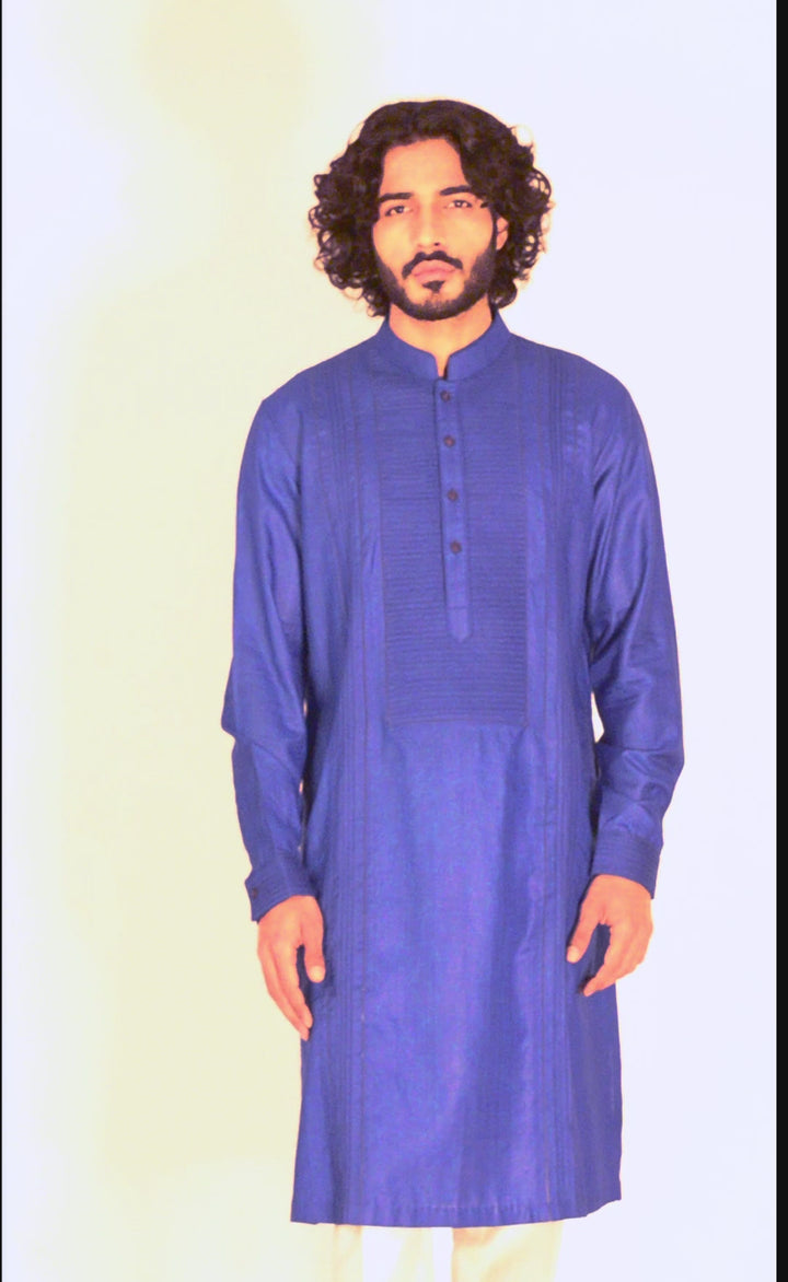 ELECTRIC BLUE PINTUCK NECKLINE KURTA (only kurta)