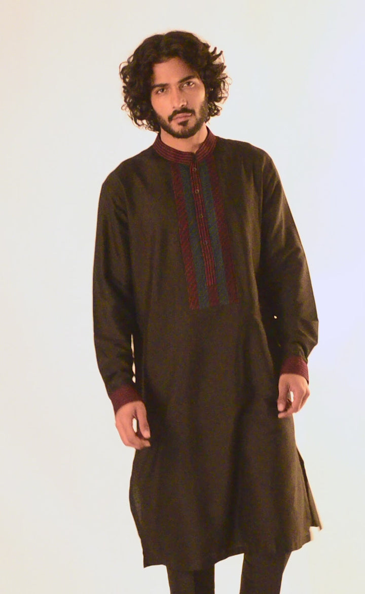 BLACK FINE PINTUX NECK LINE KURTA