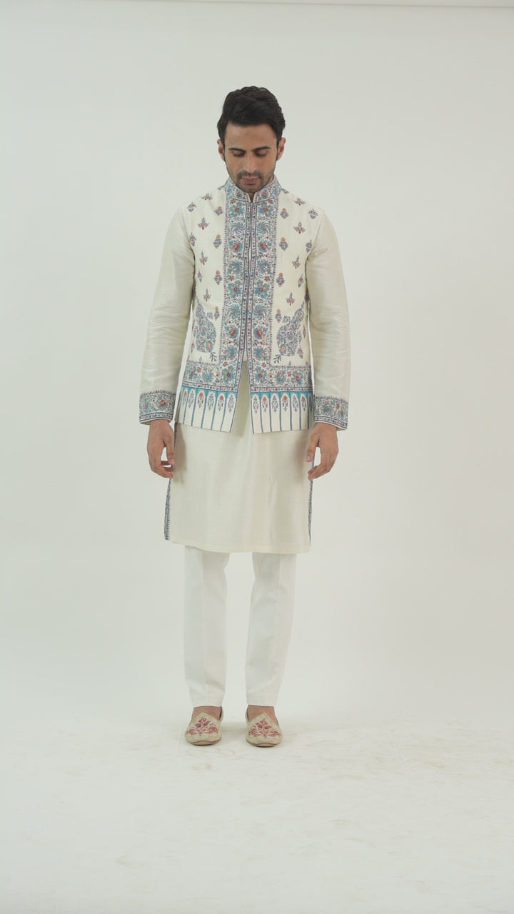 Offwhite Multicolored Bundi Kurta Set