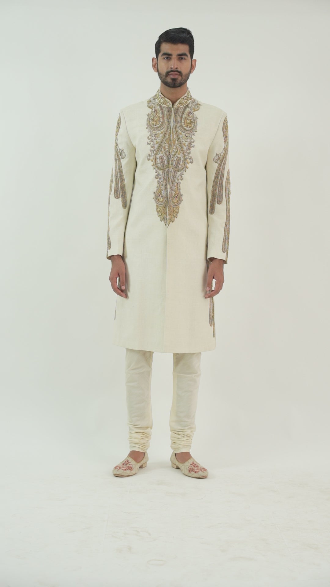 Ivory Hand Embroidered Sherwani