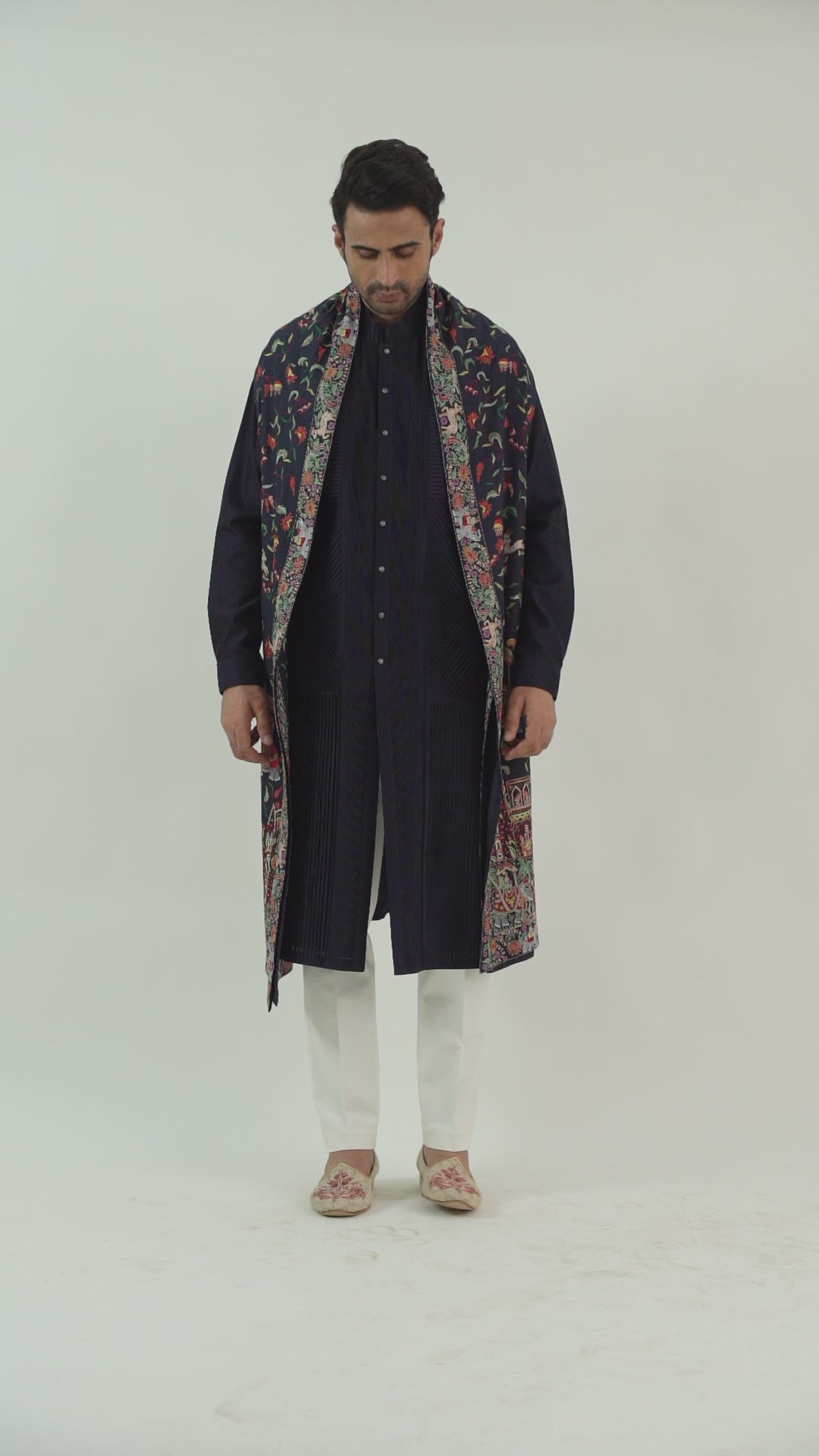 Navy Pleated Kurta Set