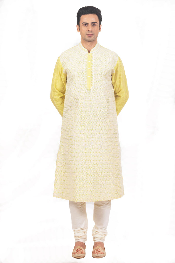 Yellow Lazer Cut Kurta Set